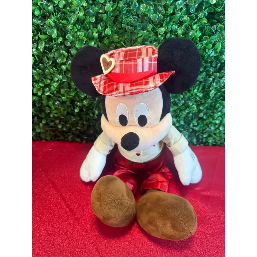 Disney Store 2022 Valentines Day Mickey Mouse Plush 16 Inch Plaid Heart